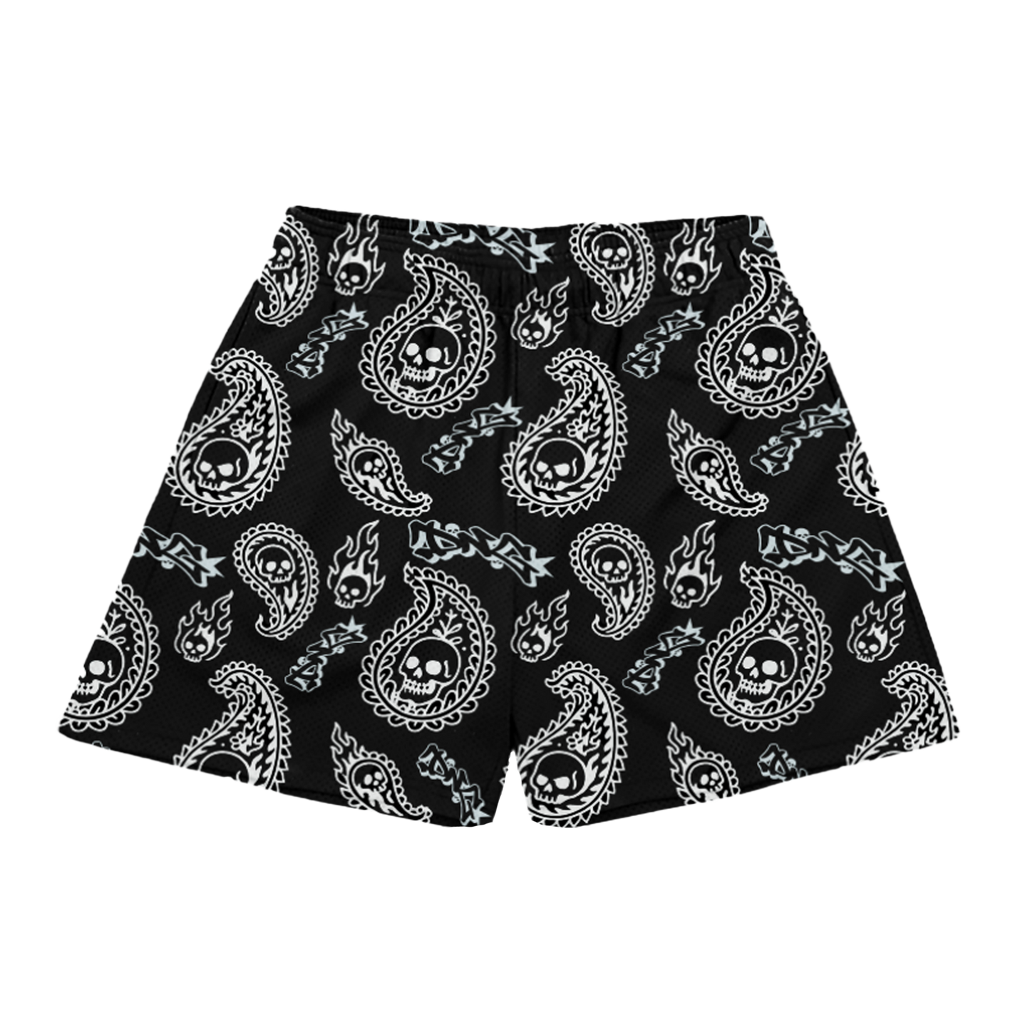 BLACK "PAISLEY" MESH SHORTS