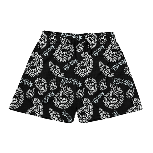 BLACK "PAISLEY" MESH SHORTS