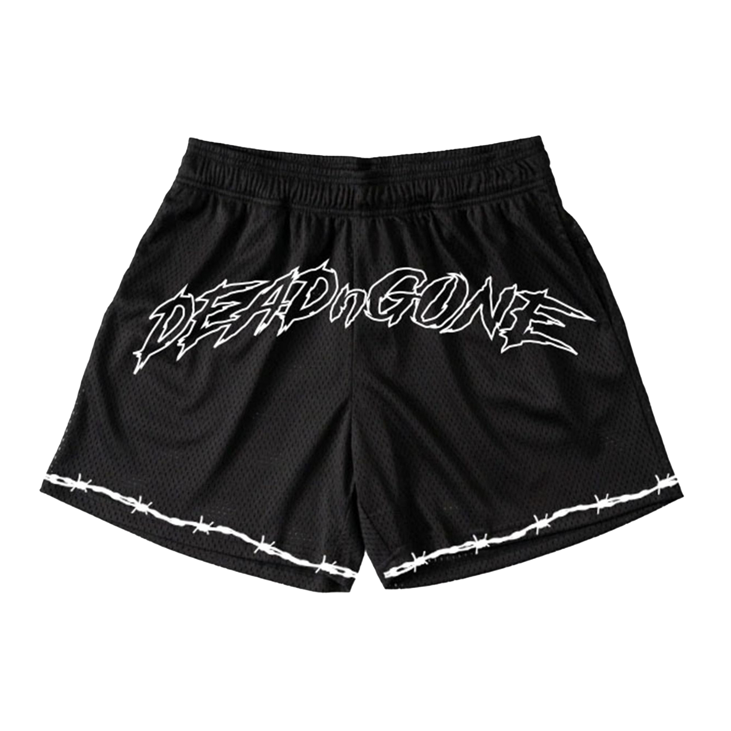 BLACK "BARBED WIRE" MESH SHORTS