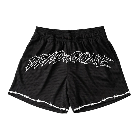 BLACK "BARBED WIRE" MESH SHORTS