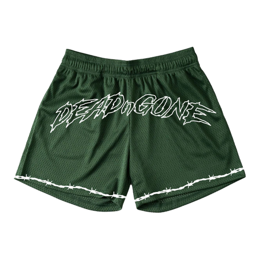 GREEN "BARBED WIRE" MESH SHORTS