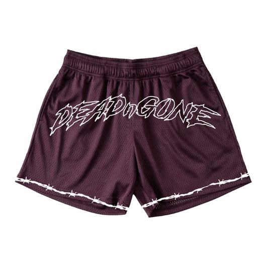 MAROON "BARBED WIRE" MESH SHORTS