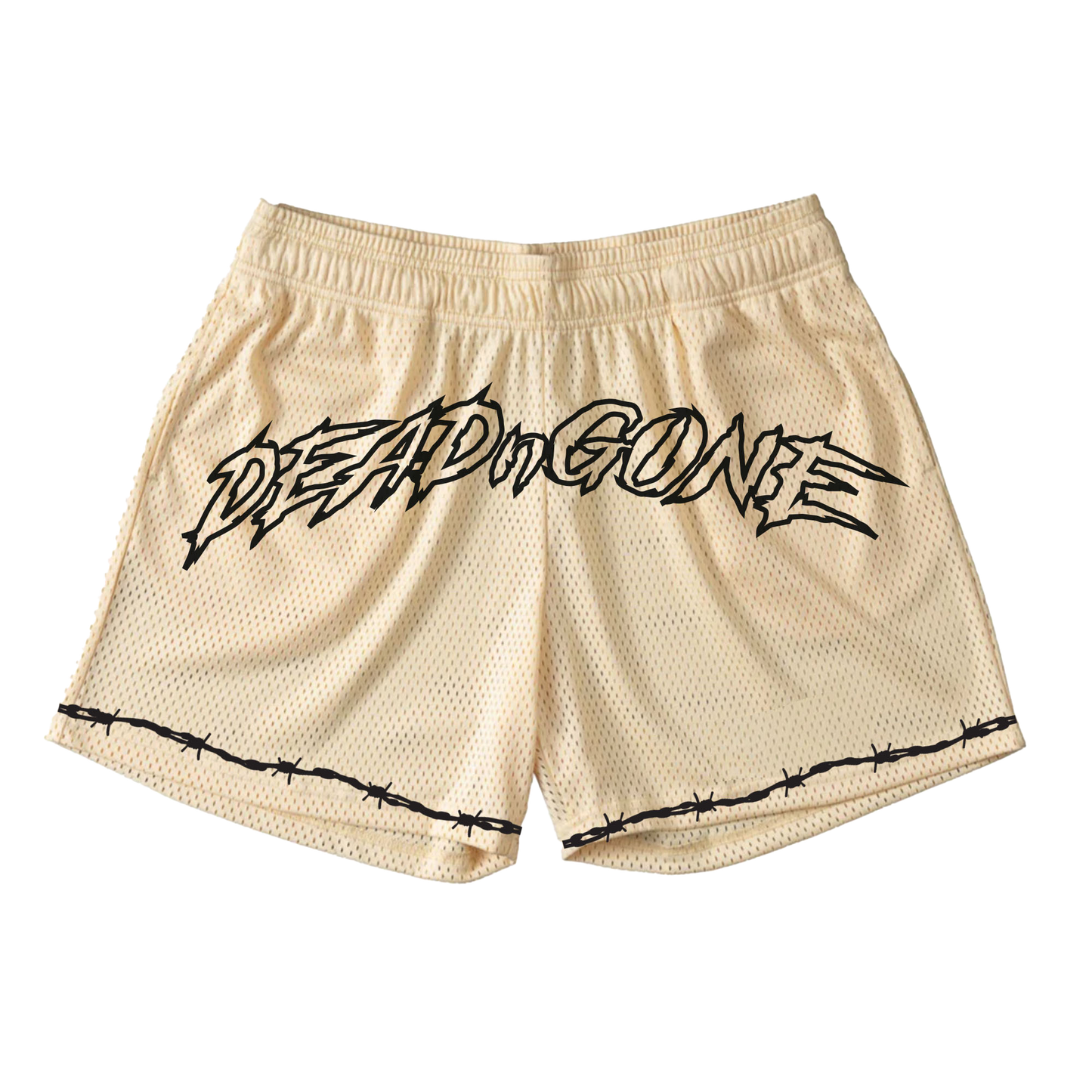 CREAM "BARBED WIRE" MESH SHORTS